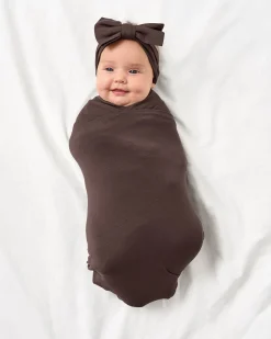 Layette|Swaddles<Little Sleepies Swaddle & Luxe Bow Headband Set Dark Chocolate