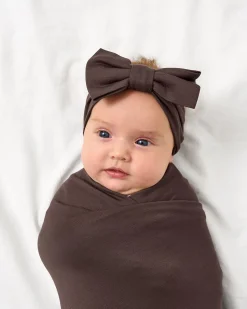 Layette|Swaddles<Little Sleepies Swaddle & Luxe Bow Headband Set Dark Chocolate