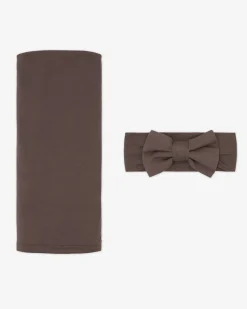 Layette|Swaddles<Little Sleepies Swaddle & Luxe Bow Headband Set Dark Chocolate