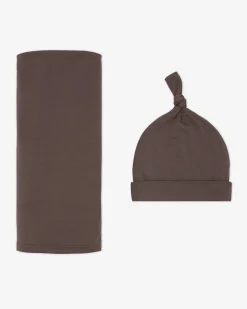 Layette|Swaddles<Little Sleepies Swaddle & Hat Set Dark Chocolate