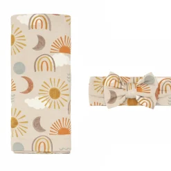 Layette|Swaddles<Little Sleepies Swaddle & Luxe Bow Headband Set Desert Sunrise