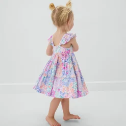 Bamboo Baby Clothes|Dresses<Little Sleepies Tiered Flutter Dress with Bloomer Doodle Blooms