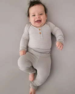 The Newborn Shop|The Newborn Shop<Little Sleepies Henley Bodysuit Dove Gray Stripe