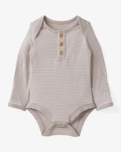 The Newborn Shop|The Newborn Shop<Little Sleepies Henley Bodysuit Dove Gray Stripe