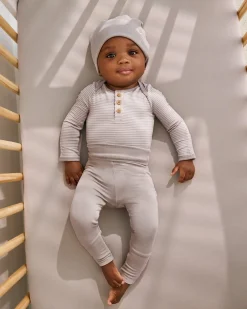 The Newborn Shop|The Newborn Shop<Little Sleepies Henley Bodysuit Dove Gray Stripe