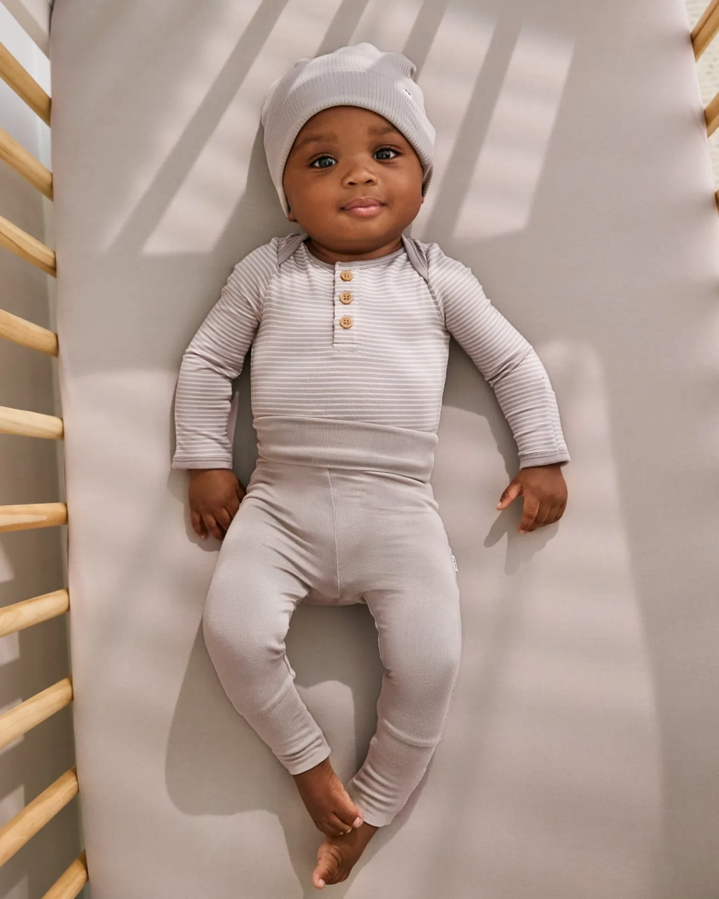 The Newborn Shop|The Newborn Shop<Little Sleepies Henley Bodysuit Dove Gray Stripe