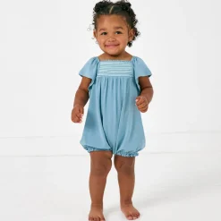 Bamboo Baby Clothes|Rompers<Little Sleepies Smocked Flutter Romper Dusk Blue