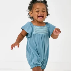 Bamboo Baby Clothes|Rompers<Little Sleepies Smocked Flutter Romper Dusk Blue