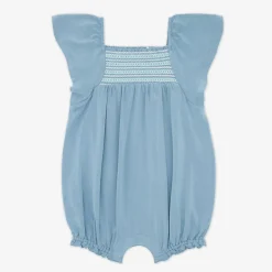 Bamboo Baby Clothes|Rompers<Little Sleepies Smocked Flutter Romper Dusk Blue