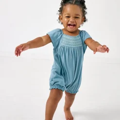 Bamboo Baby Clothes|Rompers<Little Sleepies Smocked Flutter Romper Dusk Blue