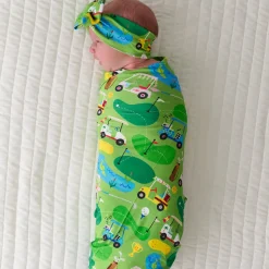 Layette|Swaddles<Little Sleepies Swaddle & Luxe Bow Headband Set Fairway Fun