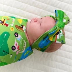 Layette|Swaddles<Little Sleepies Swaddle & Luxe Bow Headband Set Fairway Fun