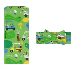 Layette|Swaddles<Little Sleepies Swaddle & Luxe Bow Headband Set Fairway Fun