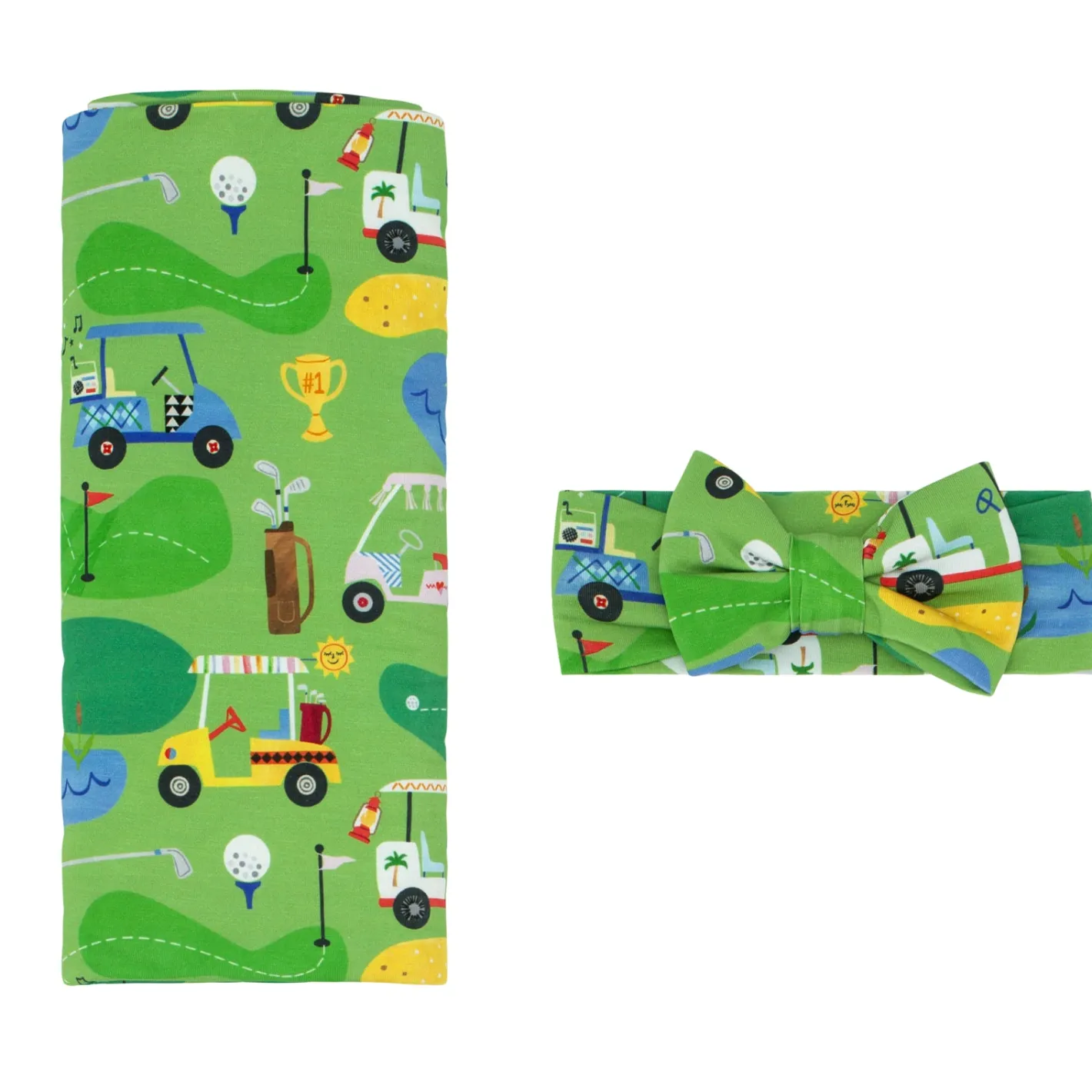 Layette|Swaddles<Little Sleepies Swaddle & Luxe Bow Headband Set Fairway Fun