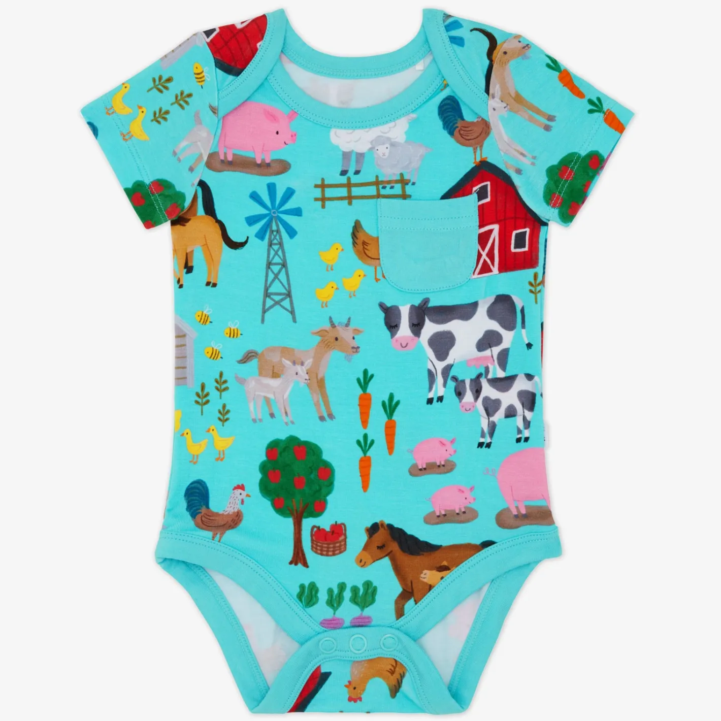 Bamboo Baby Clothes|Bodysuits<Little Sleepies Pocket Bodysuit Farm Fam