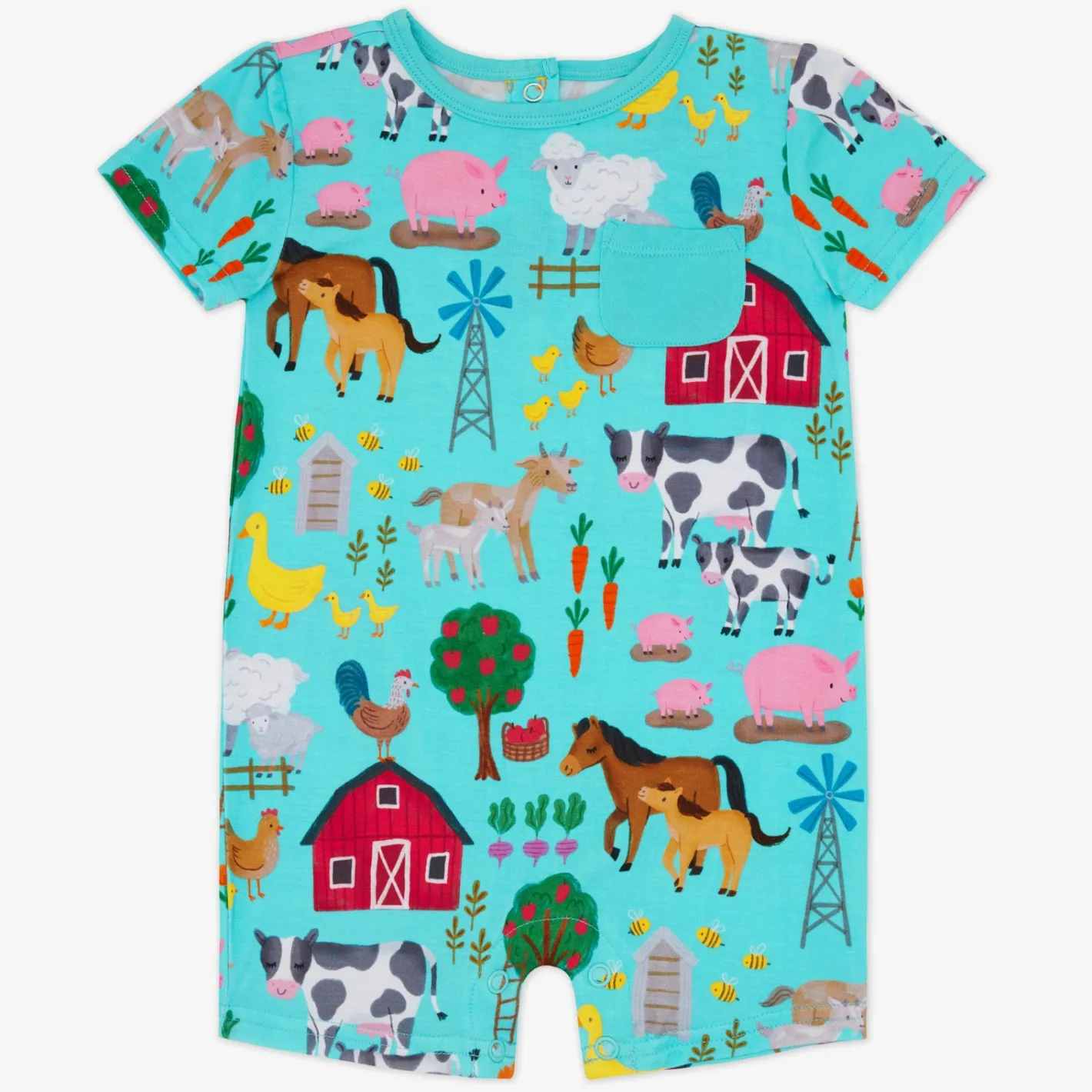 Bamboo Baby Clothes|Rompers<Little Sleepies Pocket Shorty Romper Farm Fam