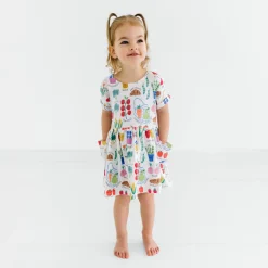 Bamboo Baby Clothes|Dresses<Little Sleepies Patch Pocket Dress with Bloomer Farmers Market