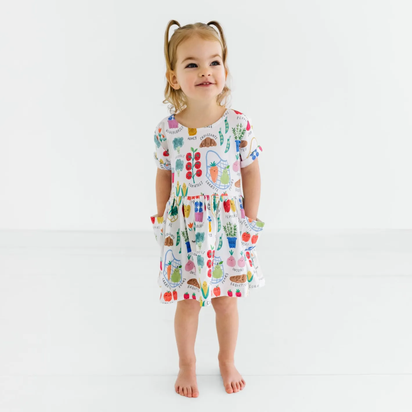 Bamboo Baby Clothes|Dresses<Little Sleepies Patch Pocket Dress with Bloomer Farmers Market