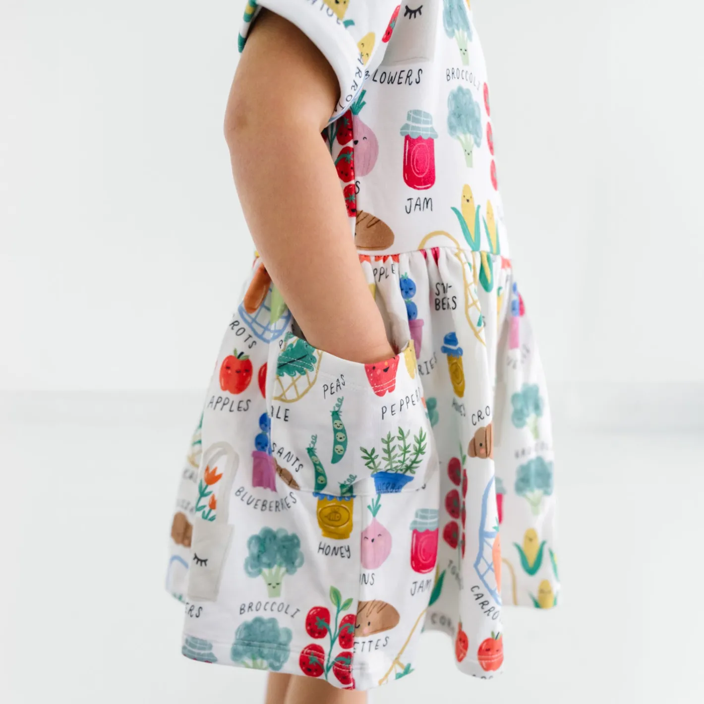 Bamboo Baby Clothes|Dresses<Little Sleepies Patch Pocket Dress with Bloomer Farmers Market