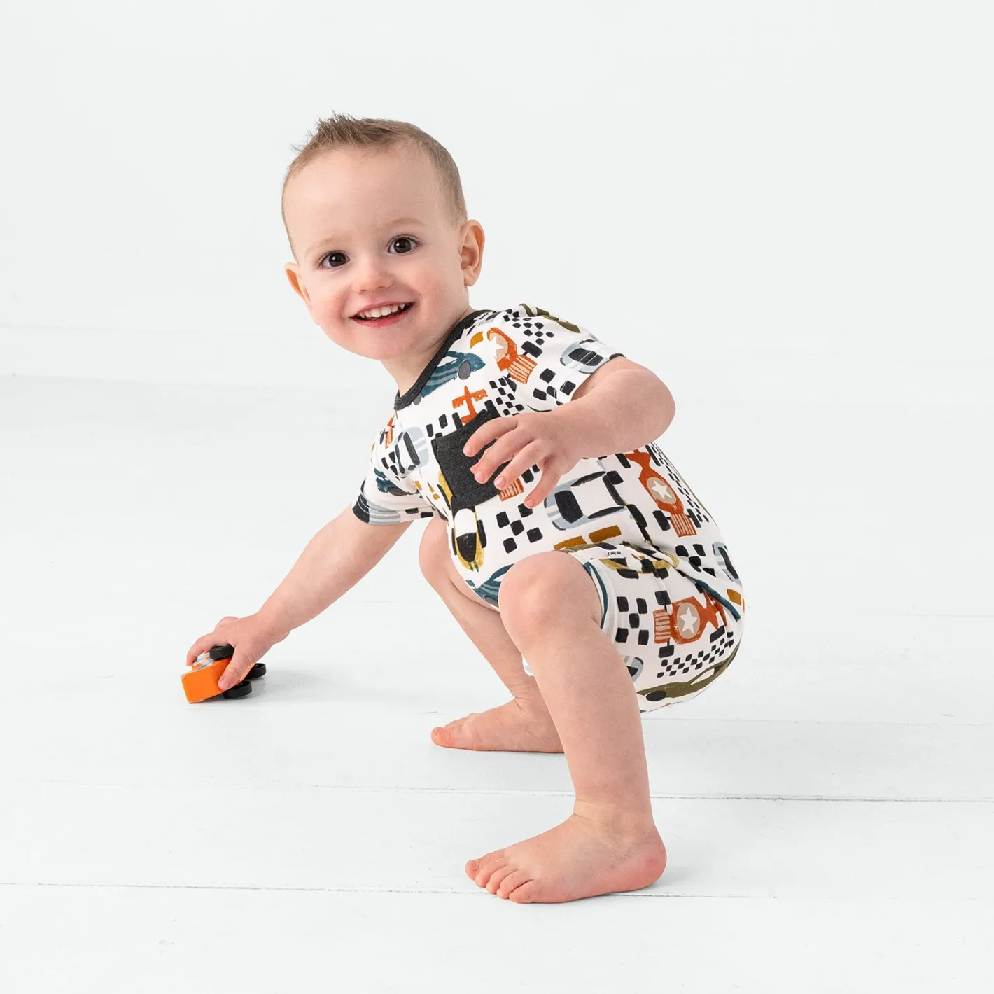 Bamboo Baby Clothes|Rompers<Little Sleepies Pocket Shorty Romper Fast Lane