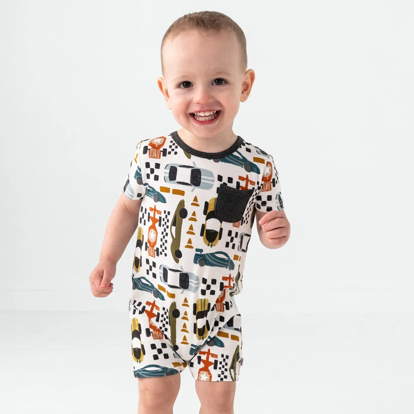 Bamboo Baby Clothes|Rompers<Little Sleepies Pocket Shorty Romper Fast Lane
