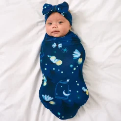 Layette|Swaddles<Little Sleepies Swaddle & Luxe Bow Headband Set Firefly Glow