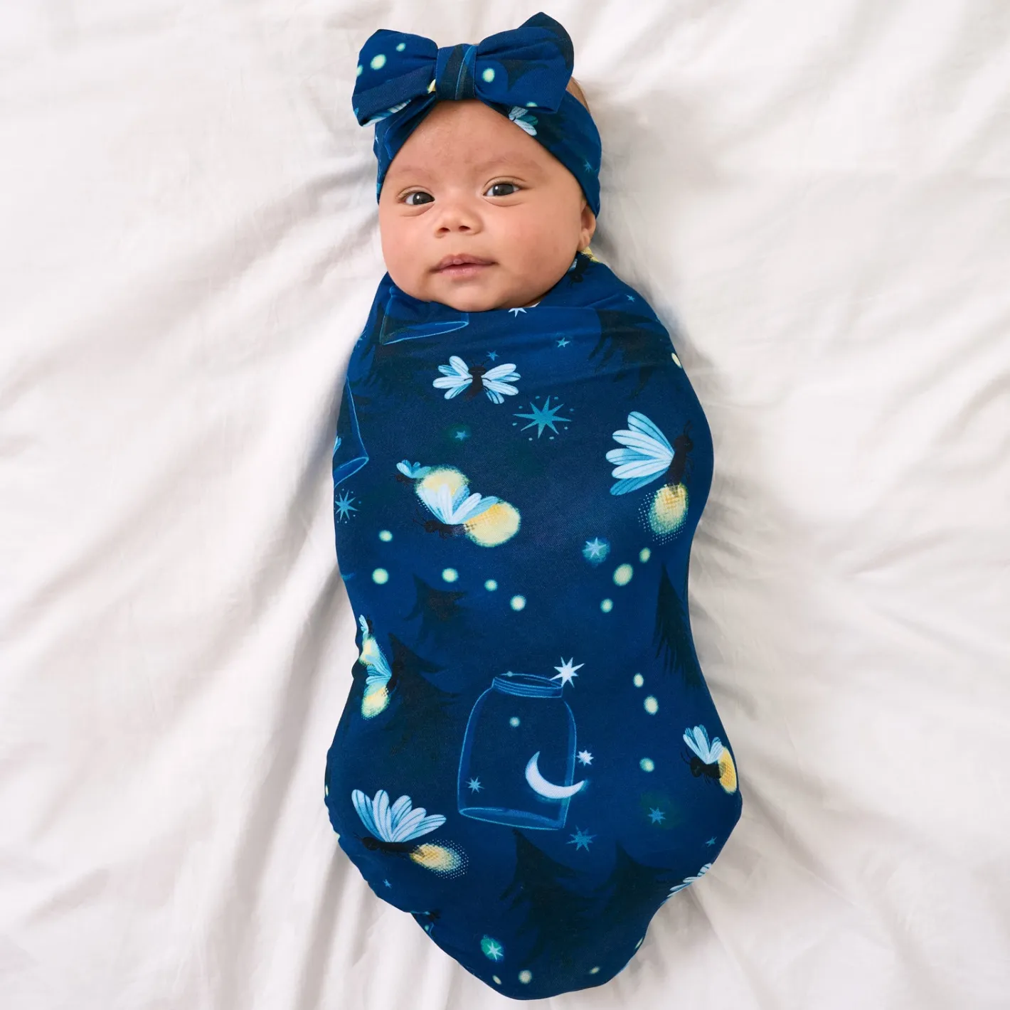 Layette|Swaddles<Little Sleepies Swaddle & Luxe Bow Headband Set Firefly Glow