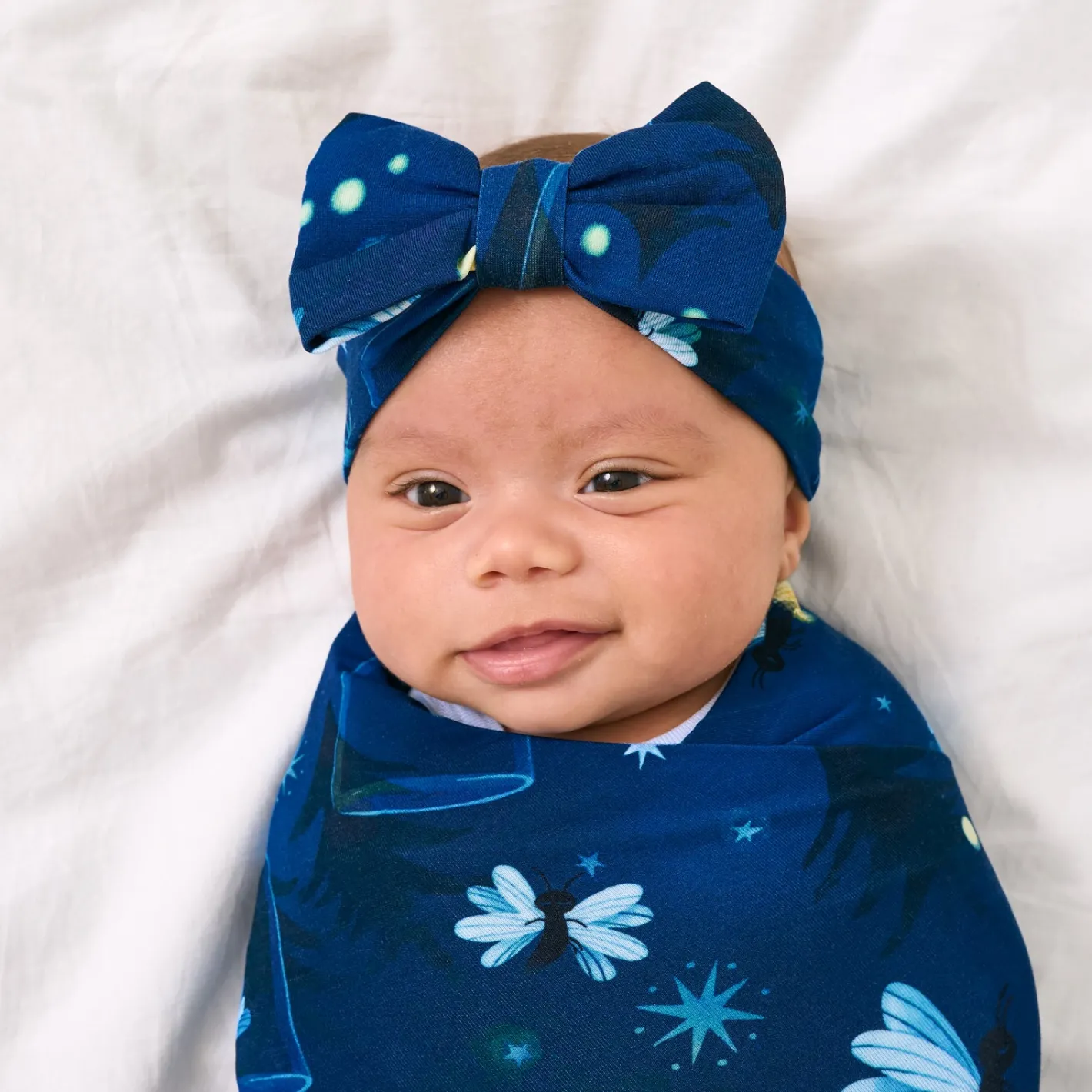 Layette|Swaddles<Little Sleepies Swaddle & Luxe Bow Headband Set Firefly Glow