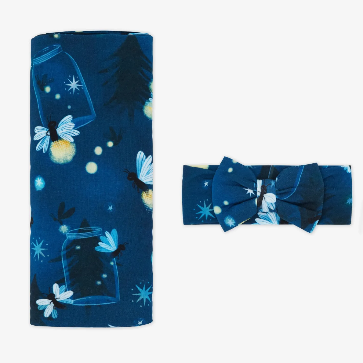 Layette|Swaddles<Little Sleepies Swaddle & Luxe Bow Headband Set Firefly Glow