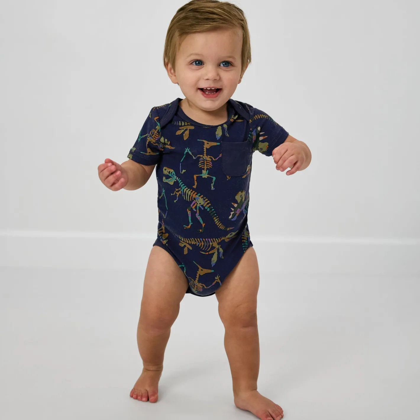 Bamboo Baby Clothes|Bodysuits<Little Sleepies Pocket Bodysuit Fossil Quest