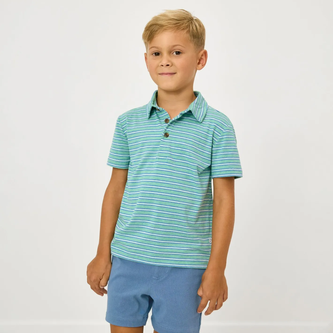 Tops & Tees|Tops & Tees<Little Sleepies Polo Shirt Fresh Green Heather Stripes