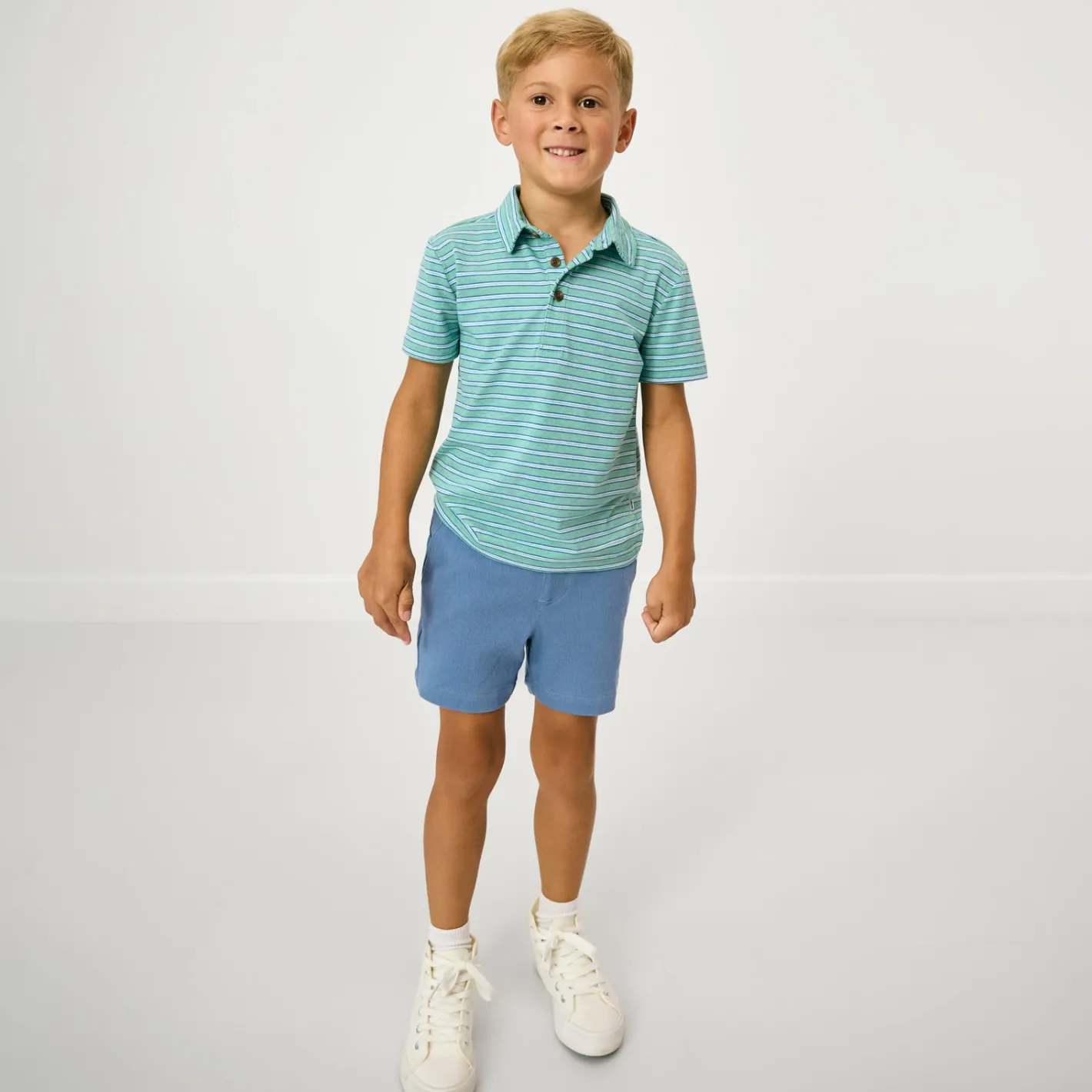 Tops & Tees|Tops & Tees<Little Sleepies Polo Shirt Fresh Green Heather Stripes