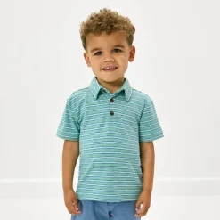 Tops & Tees|Tops & Tees<Little Sleepies Polo Shirt Fresh Green Heather Stripes