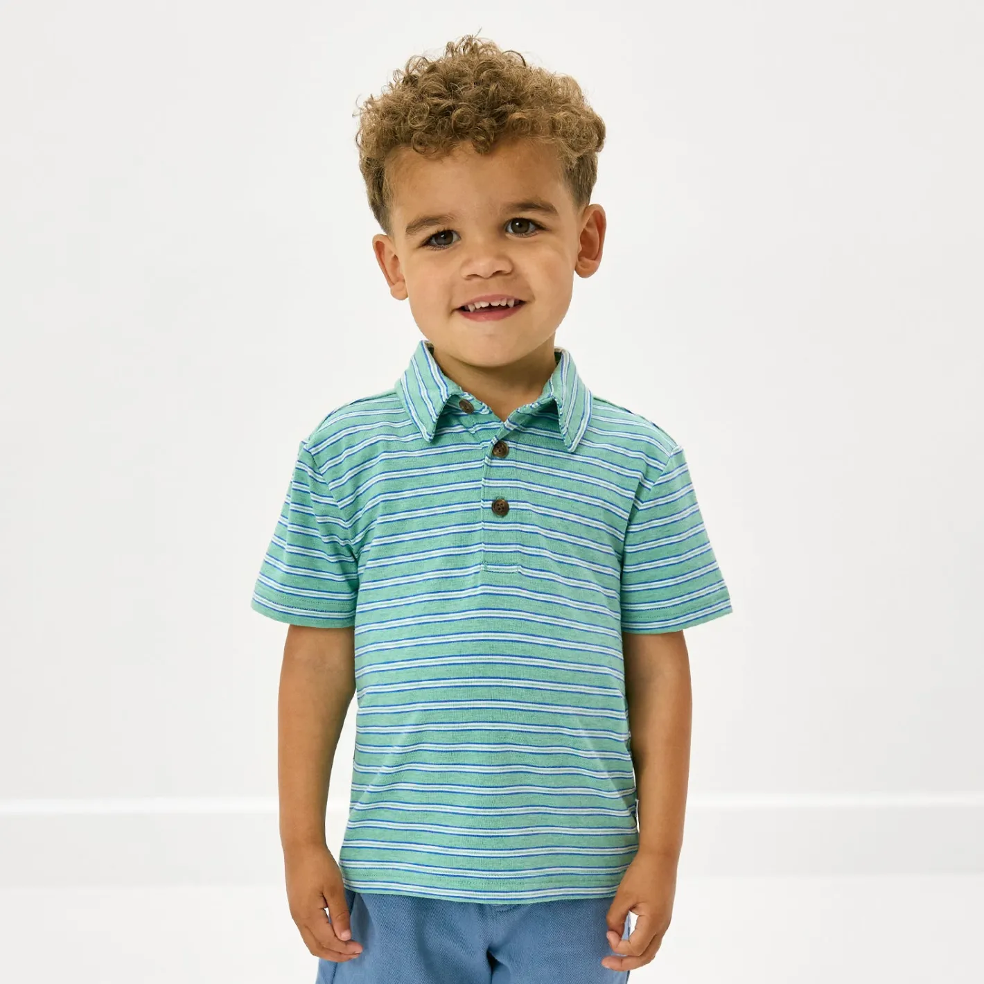 Tops & Tees|Tops & Tees<Little Sleepies Polo Shirt Fresh Green Heather Stripes