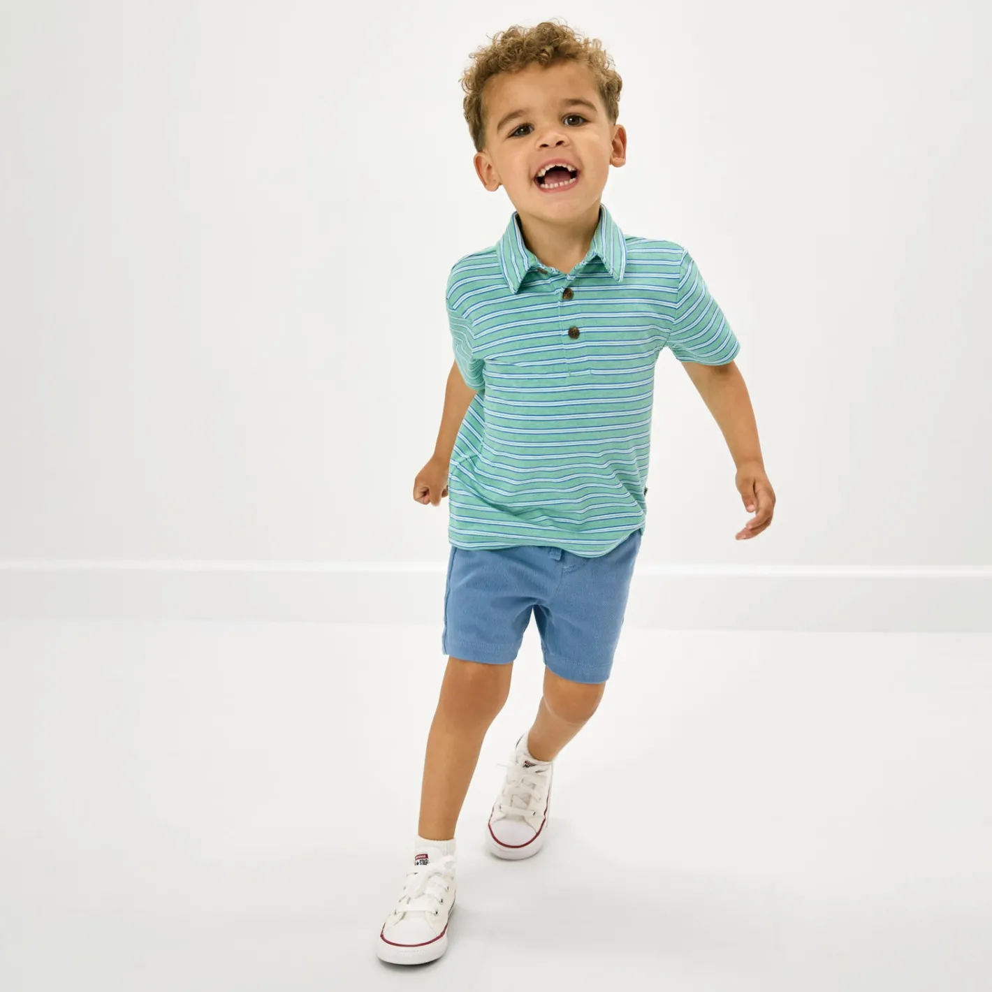 Tops & Tees|Tops & Tees<Little Sleepies Polo Shirt Fresh Green Heather Stripes
