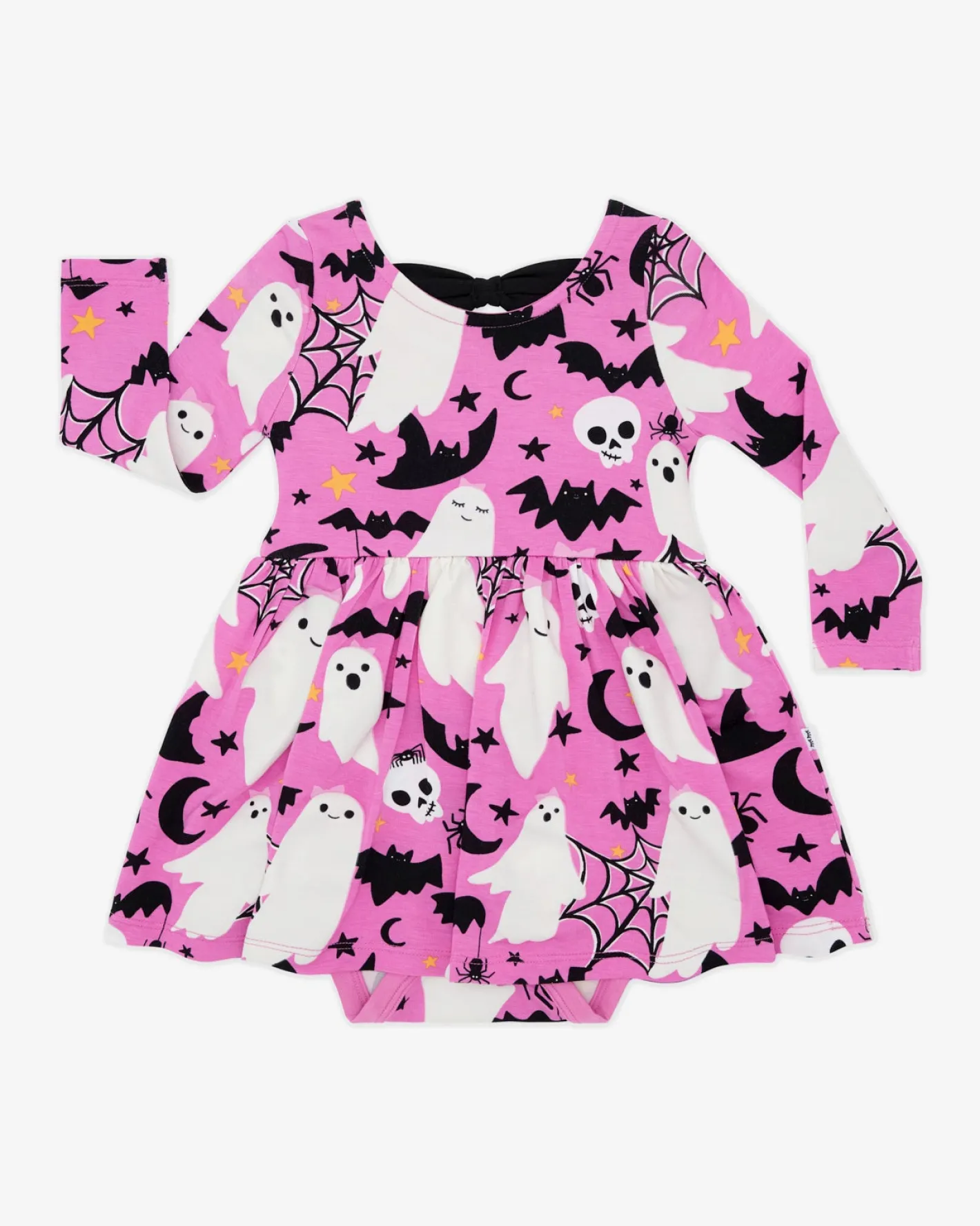 Bamboo Baby Clothes|Bodysuits<Little Sleepies Bow Back Skater Dress with Bodysuit Frightful Friends