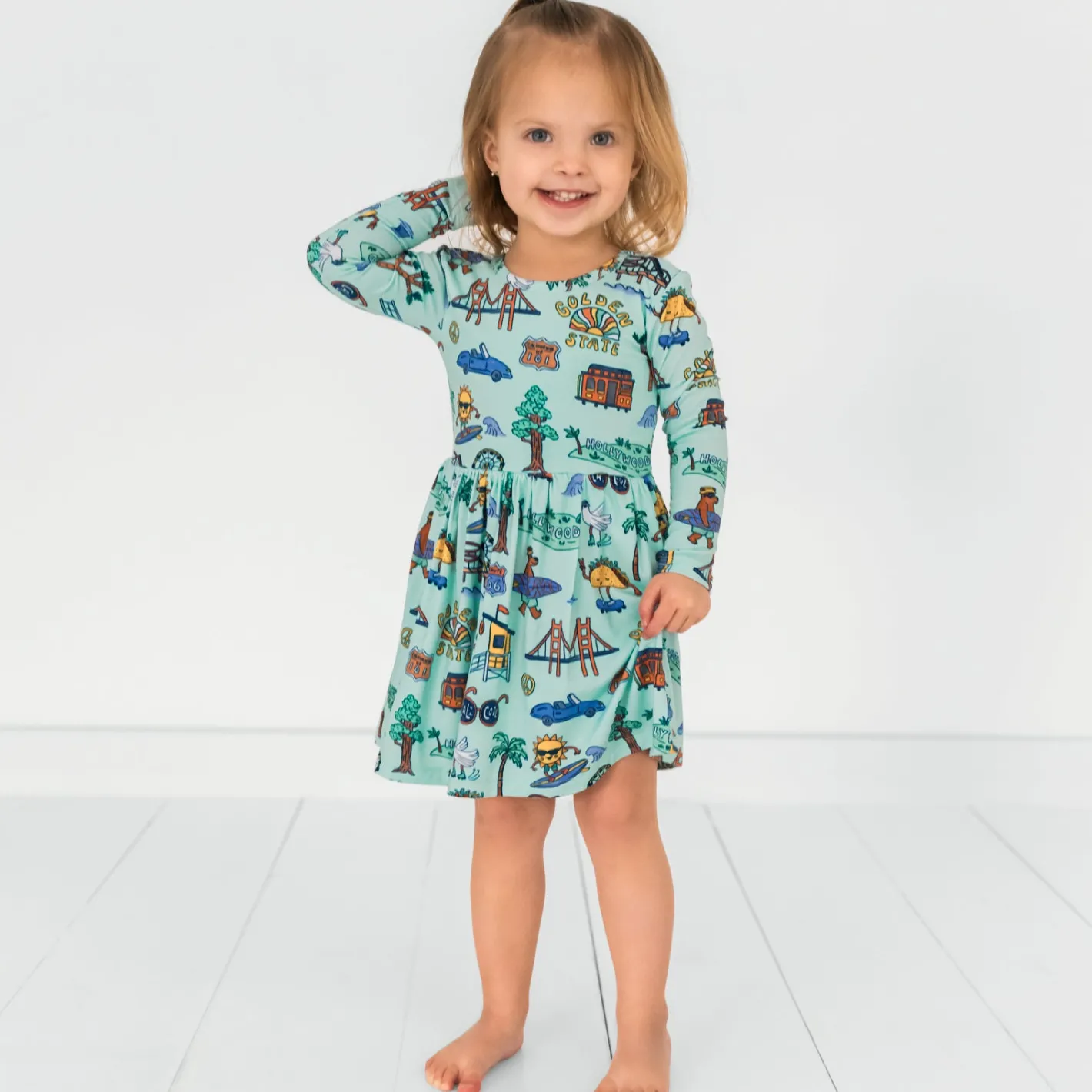 Bamboo Baby Clothes|Bodysuits<Little Sleepies Skater Dress with Bodysuit Golden State