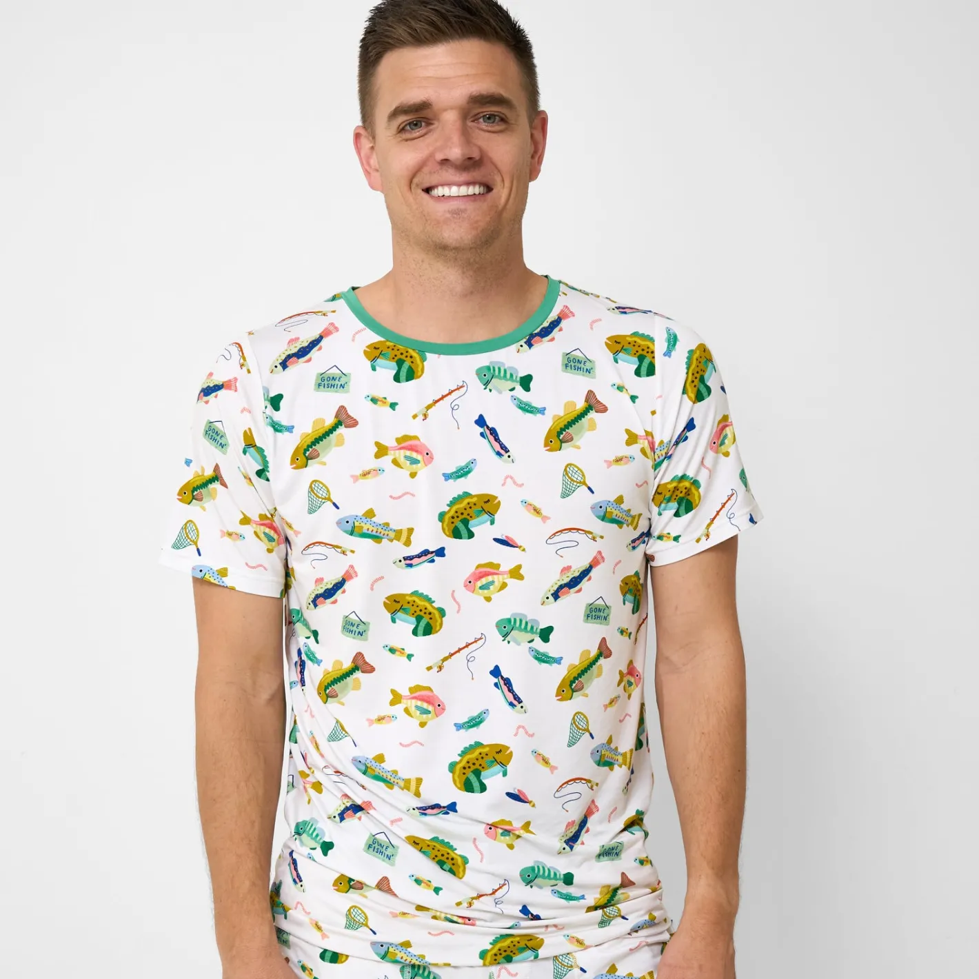 Men's<Little Sleepies Men's Short Sleeve Pajama Top Gone Fishin'