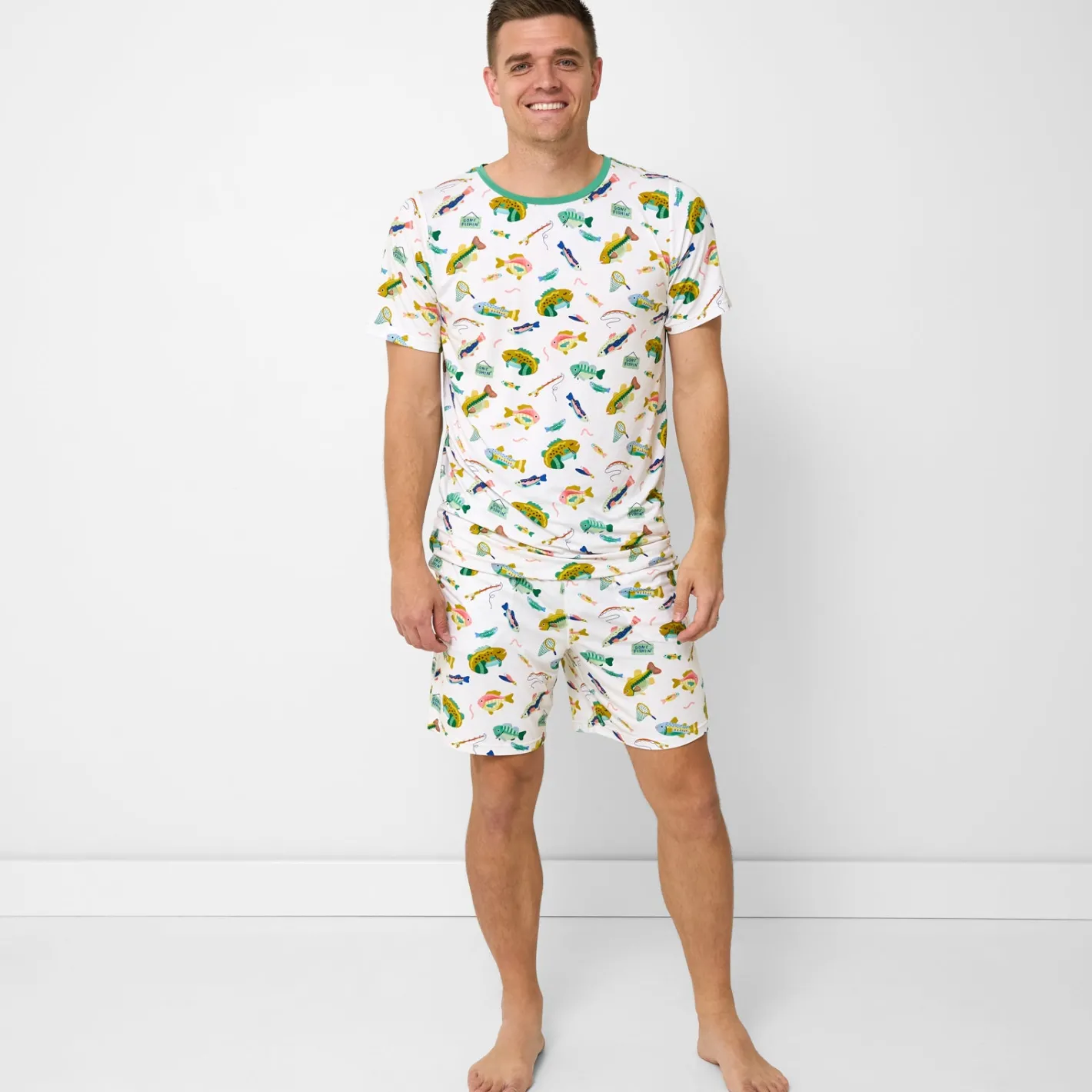 Men's<Little Sleepies Men's Short Sleeve Pajama Top Gone Fishin'