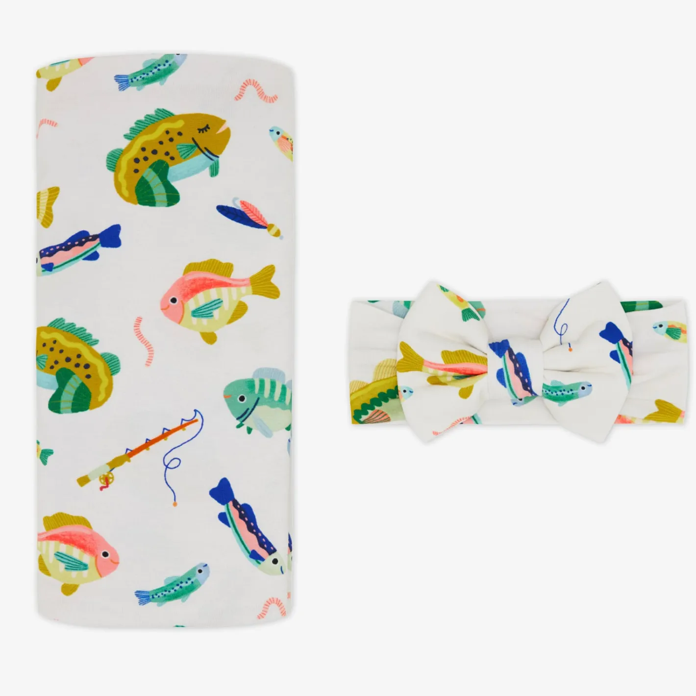 Layette|Swaddles<Little Sleepies Swaddle & Luxe Bow Headband Set Gone Fishin'