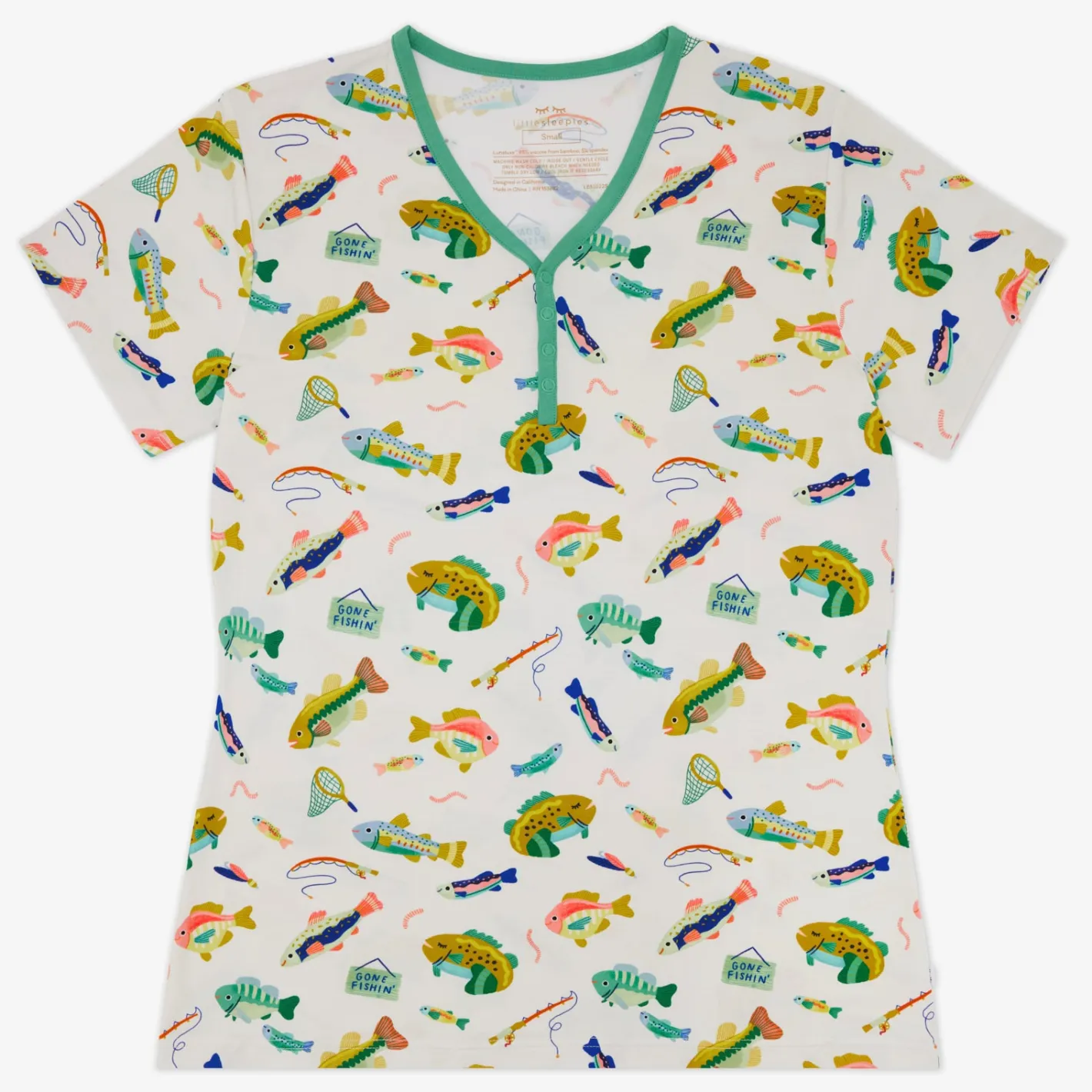 Women's Pajamas<Little Sleepies Women's Short Sleeve Pajama Top Gone Fishin'