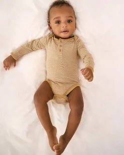 The Newborn Shop|The Newborn Shop<Little Sleepies Henley Bodysuit Hazelwood Stripe