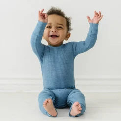 For New Moms|Hospital Matching Moments<Little Sleepies Ribbed Crescent Zippy Heather Blue