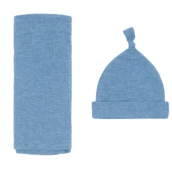 Layette|Swaddles<Little Sleepies Ribbed Swaddle & Hat Set Heather Blue