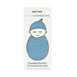 Layette|Swaddles<Little Sleepies Ribbed Swaddle & Hat Set Heather Blue