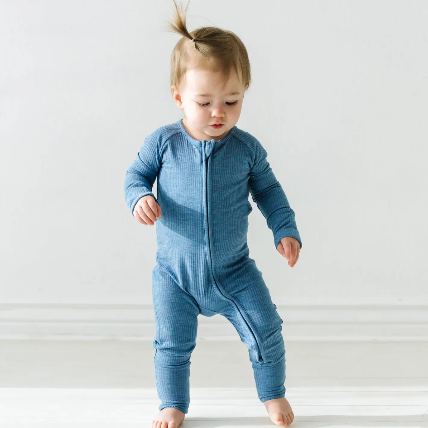 For New Moms|Hospital Matching Moments<Little Sleepies Ribbed Zippy Heather Blue