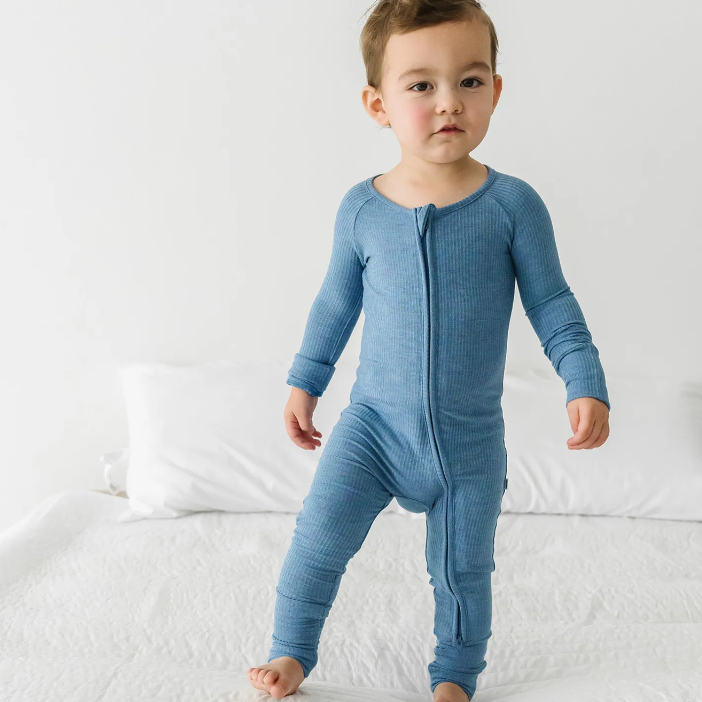 For New Moms|Hospital Matching Moments<Little Sleepies Ribbed Zippy Heather Blue