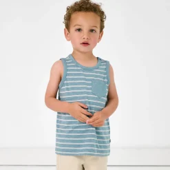 Tops & Tees|Tops & Tees<Little Sleepies Pocket Tank Heather Dusk Blue Stripes