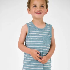 Tops & Tees|Tops & Tees<Little Sleepies Pocket Tank Heather Dusk Blue Stripes