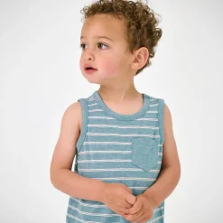 Tops & Tees|Tops & Tees<Little Sleepies Pocket Tank Heather Dusk Blue Stripes